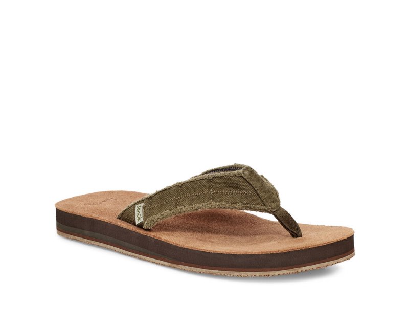 Sanuk Fraid Not Soft Top Eco-Friendly Flip Flop Herr Mörkolivgröna | JSOP1324