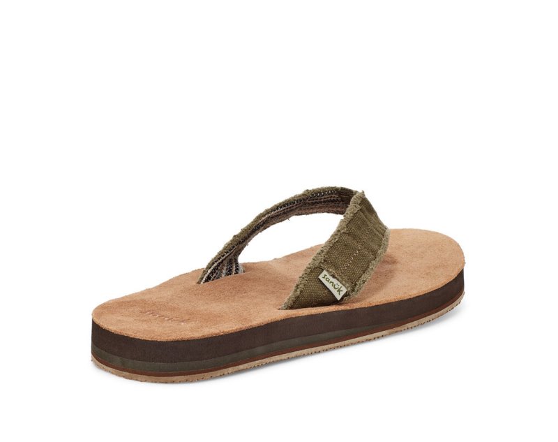 Sanuk Fraid Not Soft Top Eco-Friendly Flip Flop Herr Mörkolivgröna | JSOP1324