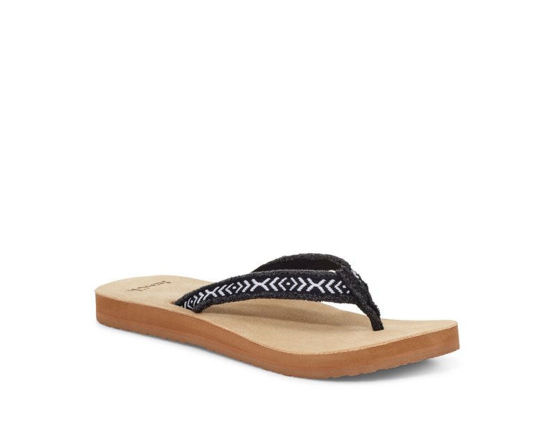 Sanuk Fraidy Tribal Hemp Flip Flop Dam Svarta Vita | JSOP1137