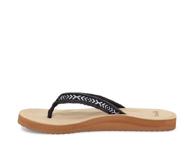 Sanuk Fraidy Tribal Hemp Flip Flop Dam Svarta Vita | JSOP1137