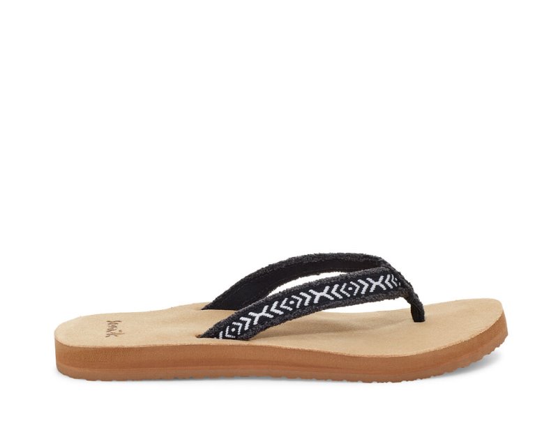 Sanuk Fraidy Tribal Hemp Flip Flop Dam Svarta Vita | JSOP1137