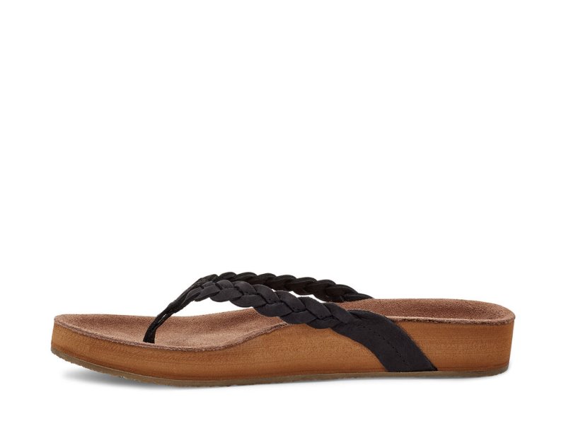 Sanuk She Loungy Braid Läder Flip Flop Dam Svarta | JSOP1179