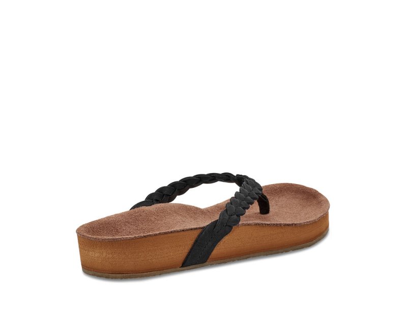 Sanuk She Loungy Braid Läder Flip Flop Dam Svarta | JSOP1179