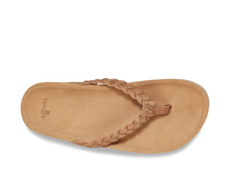 Sanuk She Loungy Braid Läder Flip Flop Dam Bruna | JSOP1180