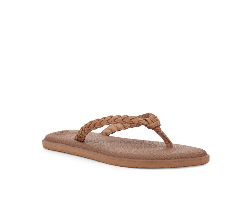 Sanuk Yoga Braid Läder Flip Flop Dam Bruna | JSOP1197