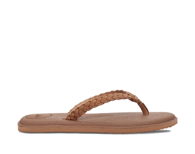 Sanuk Yoga Braid Läder Flip Flop Dam Bruna | JSOP1197