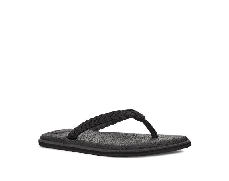 Sanuk Yoga Braid Läder Flip Flop Dam Svarta | JSOP1195