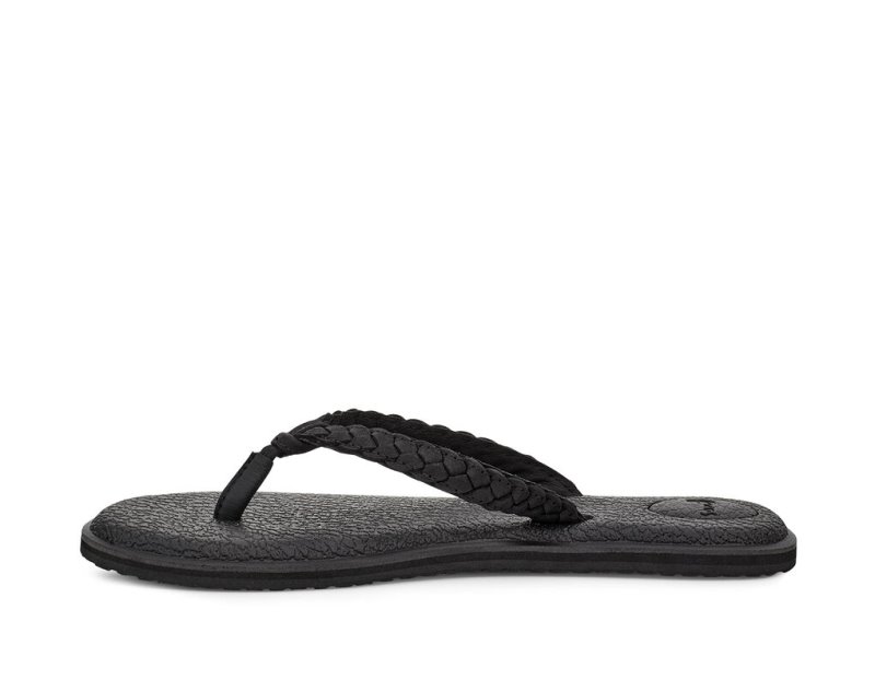 Sanuk Yoga Braid Läder Flip Flop Dam Svarta | JSOP1195