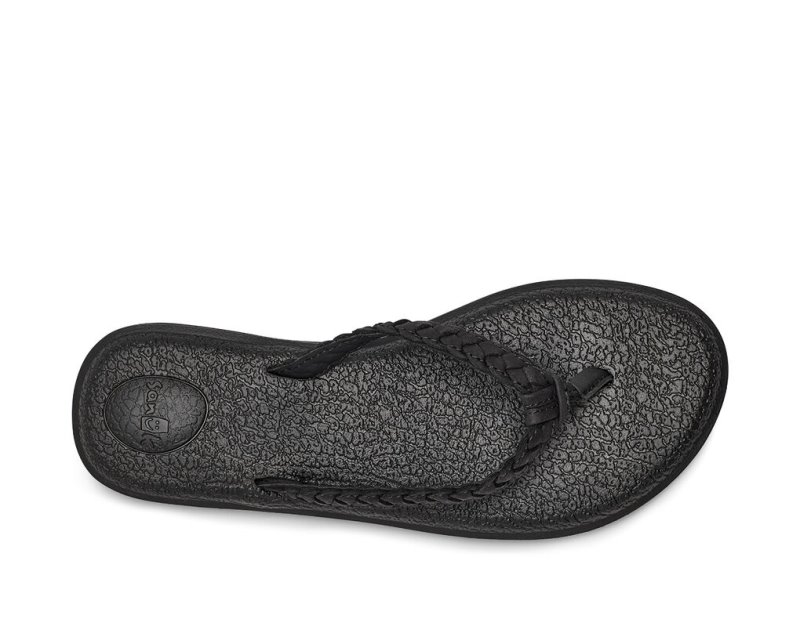 Sanuk Yoga Braid Läder Flip Flop Dam Svarta | JSOP1195