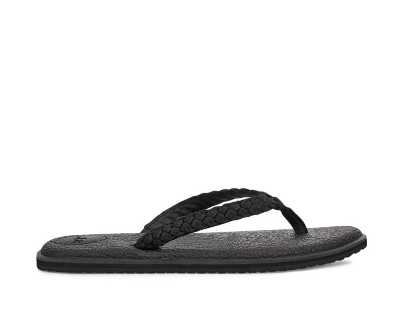 Sanuk Yoga Braid Läder Flip Flop Dam Svarta | JSOP1196