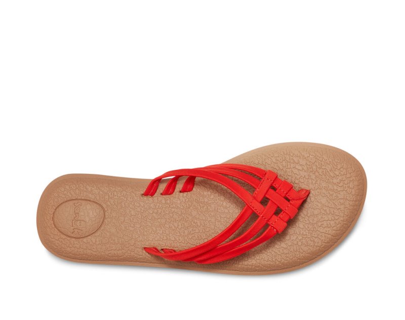 Sanuk Yoga Salty Flip Flop Dam Bruna Röda | JSOP1260