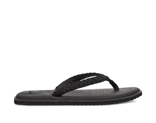 Sanuk Yoga Braid Läder Flip Flop Dam Svarta | JSOP1195